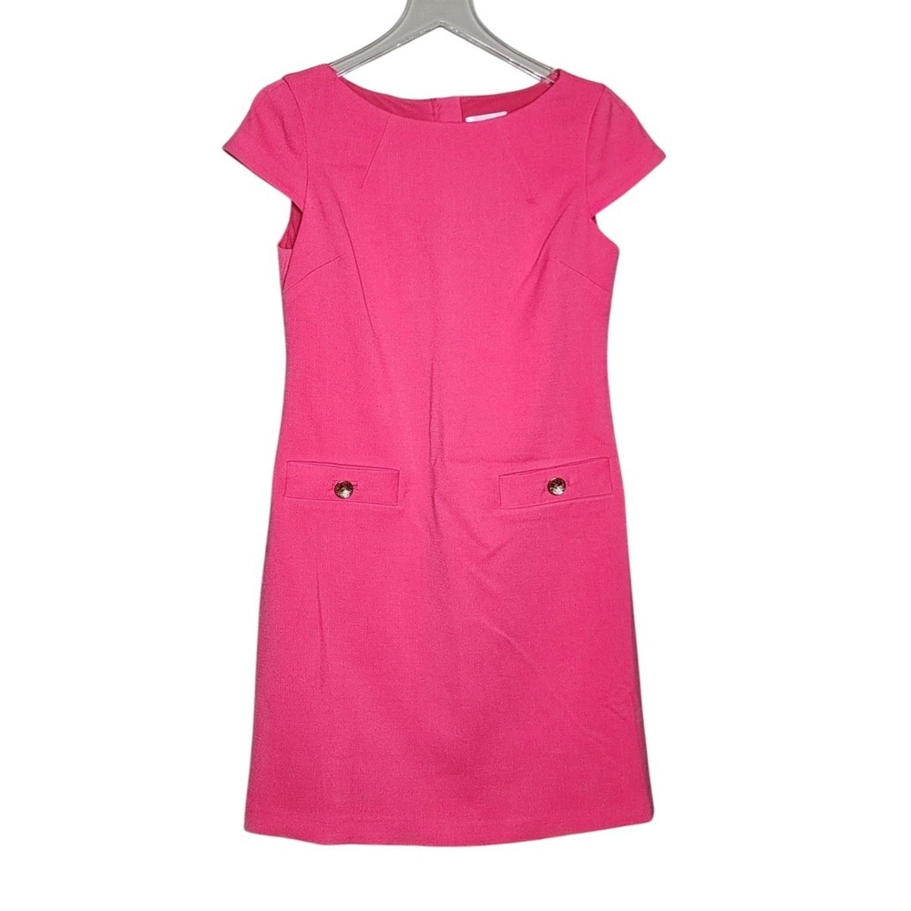 Eliza J Cap Sleeve Sheath Dress Coral Classic Preppy Mod Shift Work Timeless 4